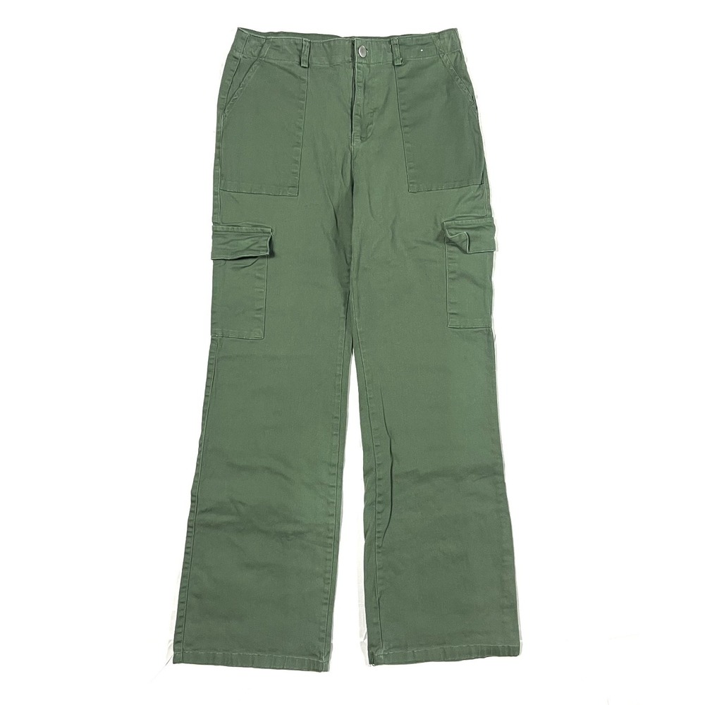 Rachel Paige Women's M Olive Green Wide Leg Cargo Pants Cotton Stretch Flare